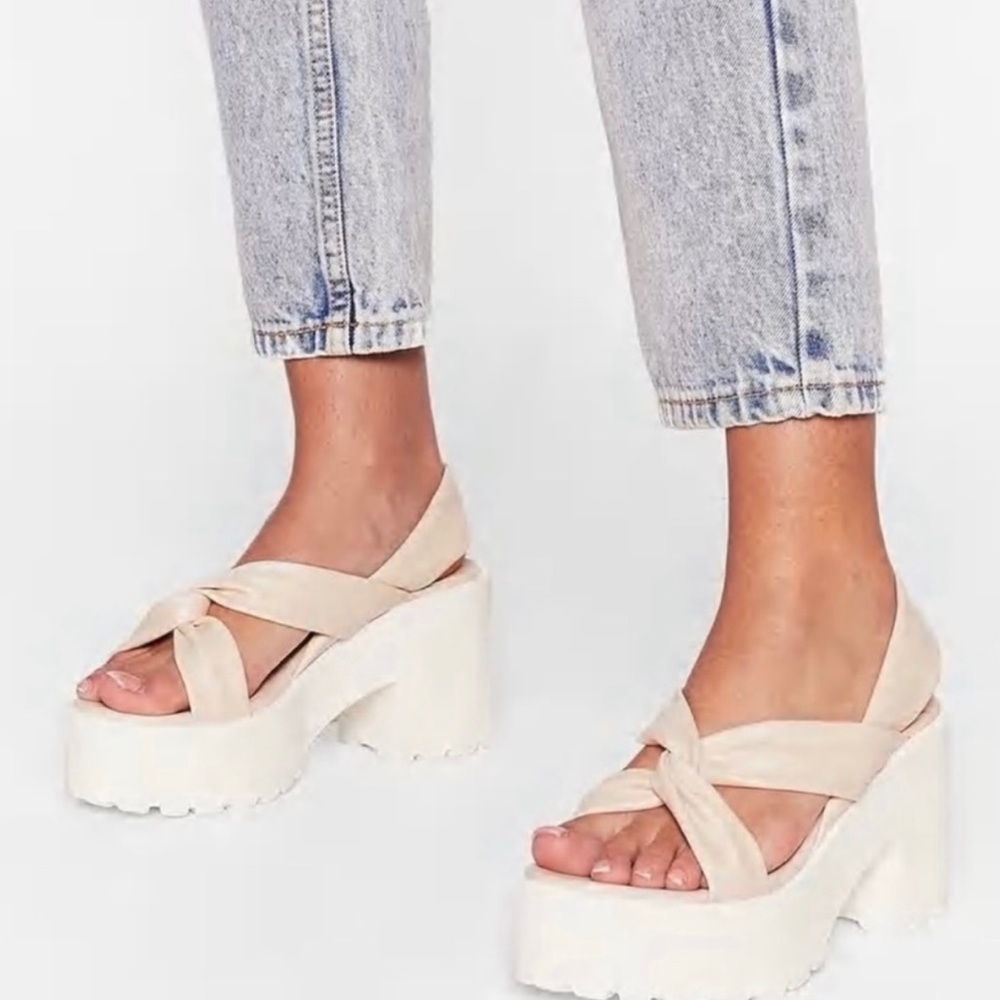 Nasty Gal Faux Leather Twist Strap Platform Sandals